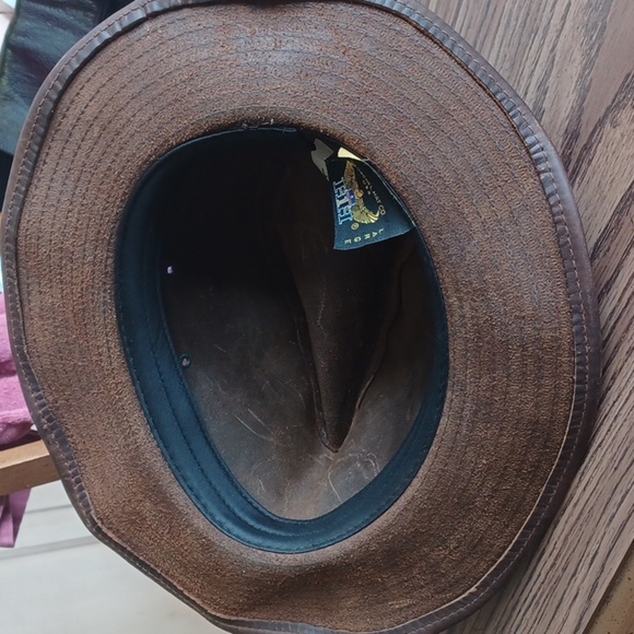 Henschel Hat Co Leather fedora hat, sz L, Indiana Jones Style - Picture 6 of 8